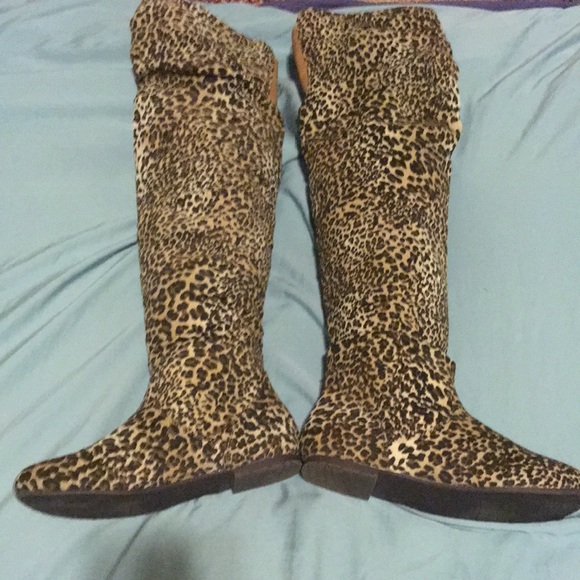 Over the Knee Suede Leopard Slouch Boots Size 8 Nature Breeze - Picture 2 of 9